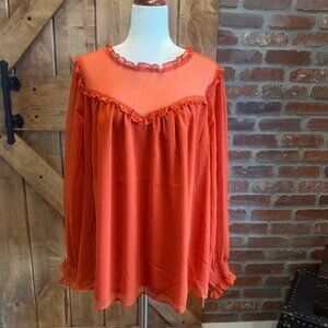 Torrid Sheer Orange Rust Chiffon Ruffle Blouse | Size 2 | Boho Peasant Top NWT